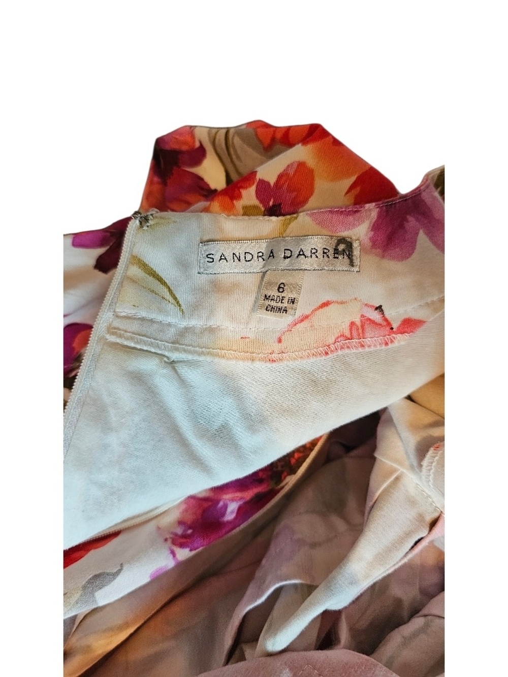Sandra Darren Floral Fit & Flare Dress Size 6 Pink Floral Pockets - Picture 6 of 8